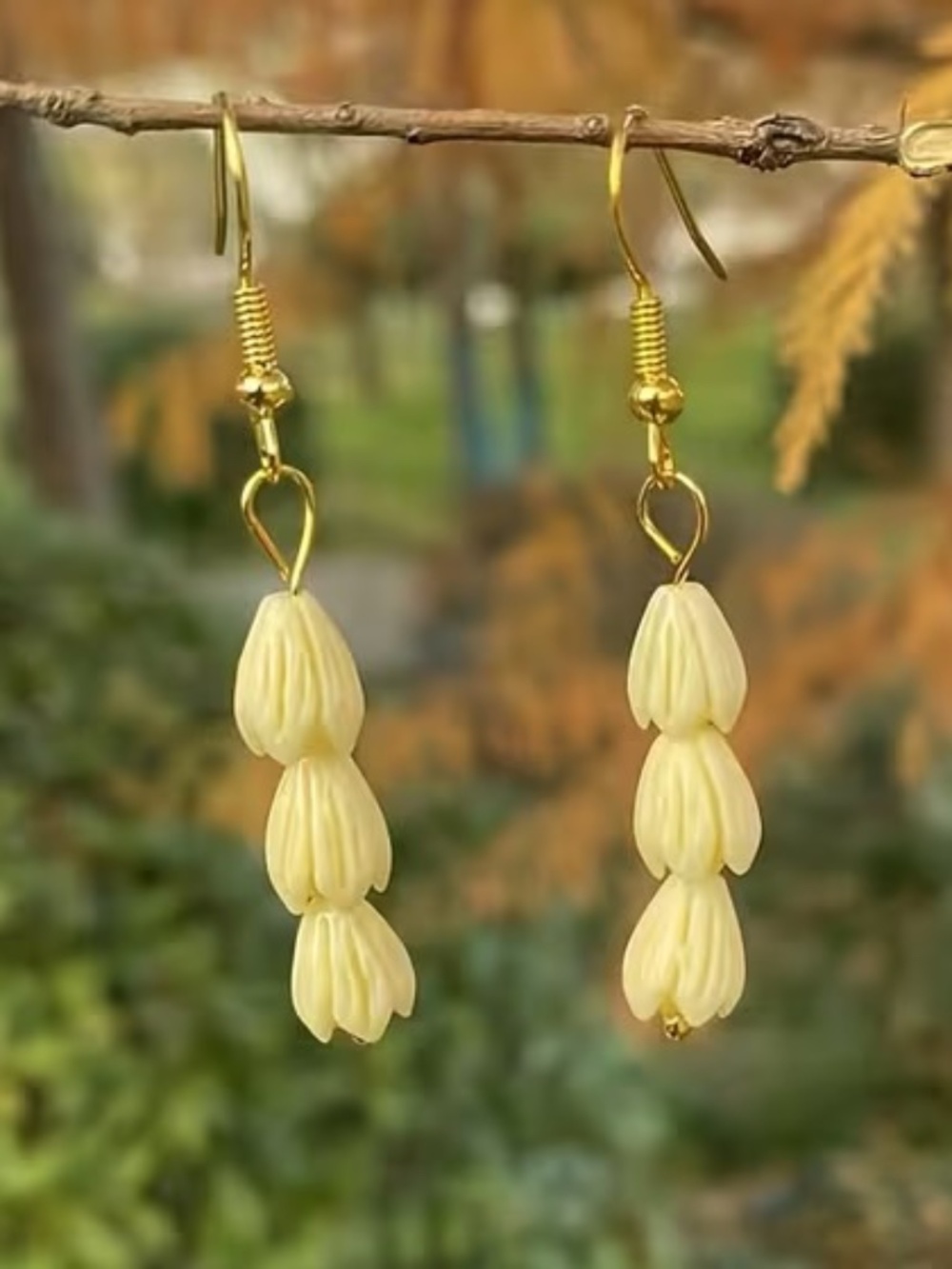 Cream Drop Earrings Gold Hook Shell Style Minimal Tropical Jewelry